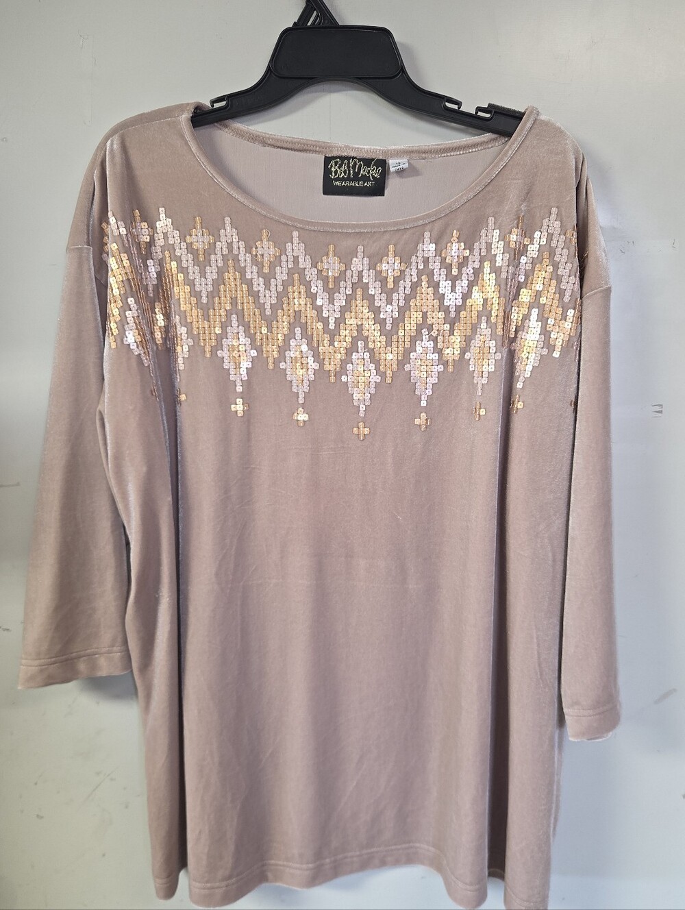 Tailor B. Moss Dusty Rose Sequin Trim Long Sleeve Tee